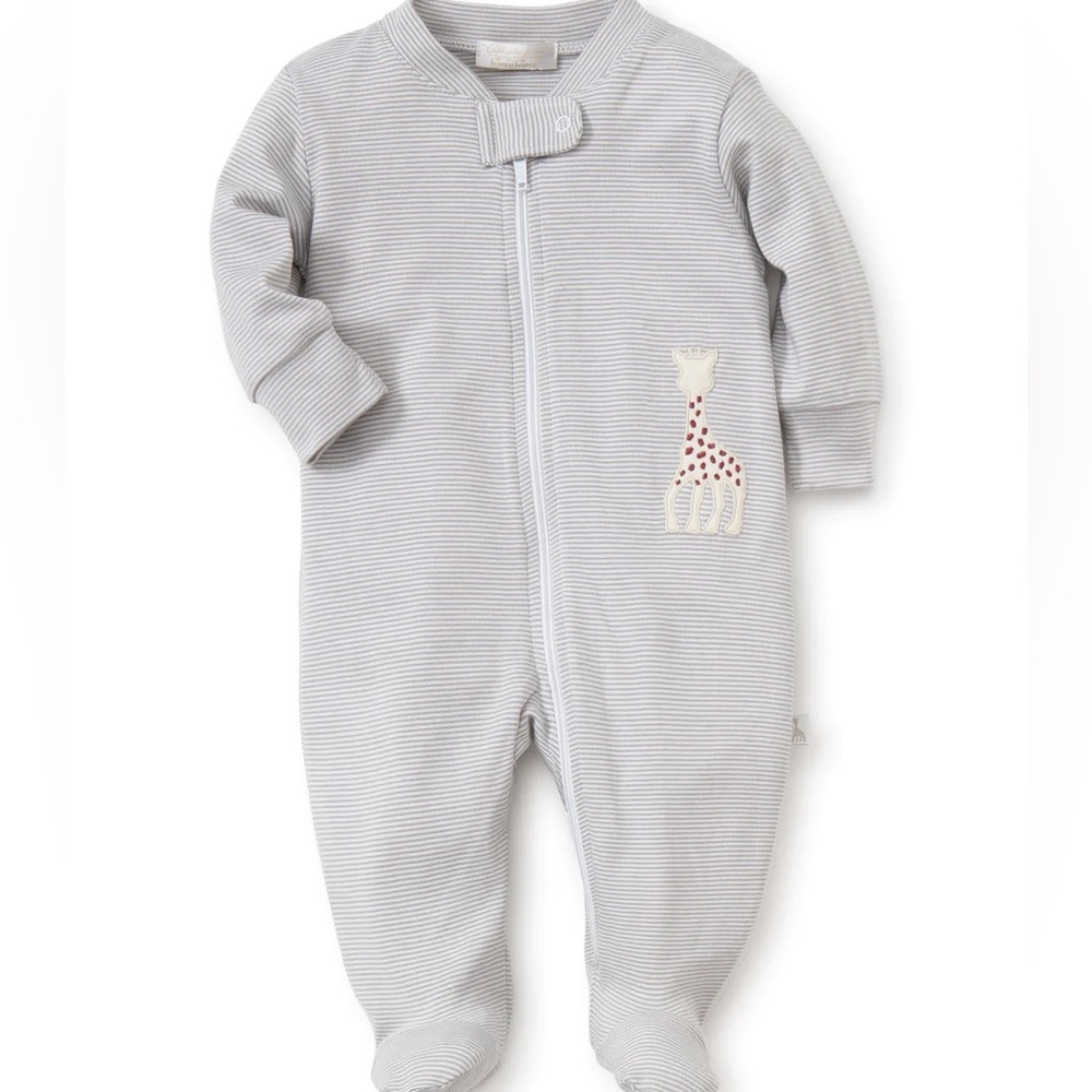 Kissy Kissy Gray Sophie Stripe Pajamas Zip Front Footie